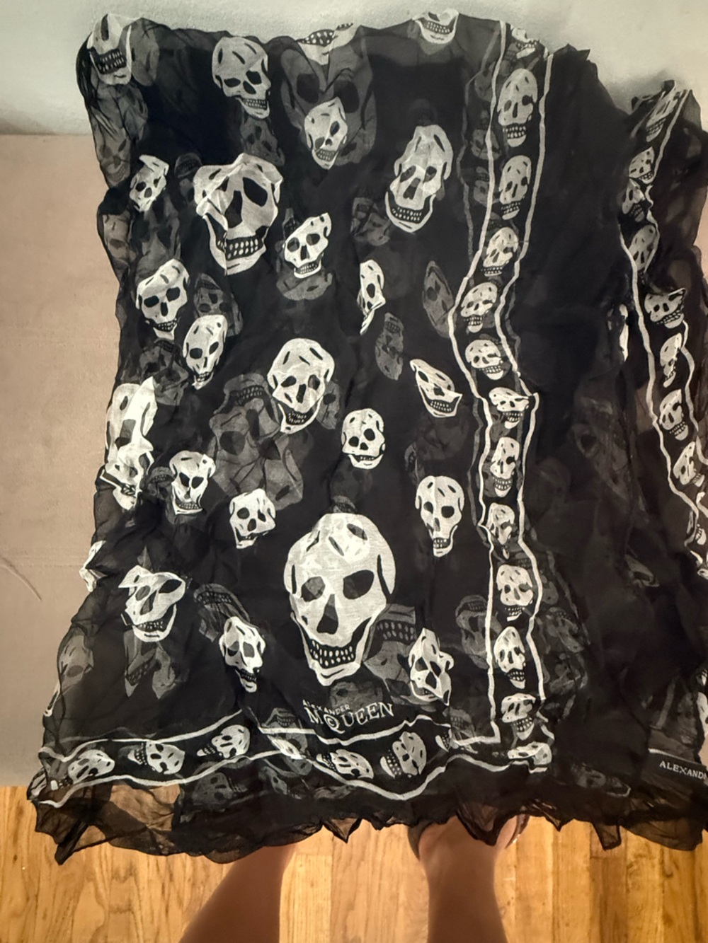 Alexander McQueen Black & White Skull-print Sheer Scarf